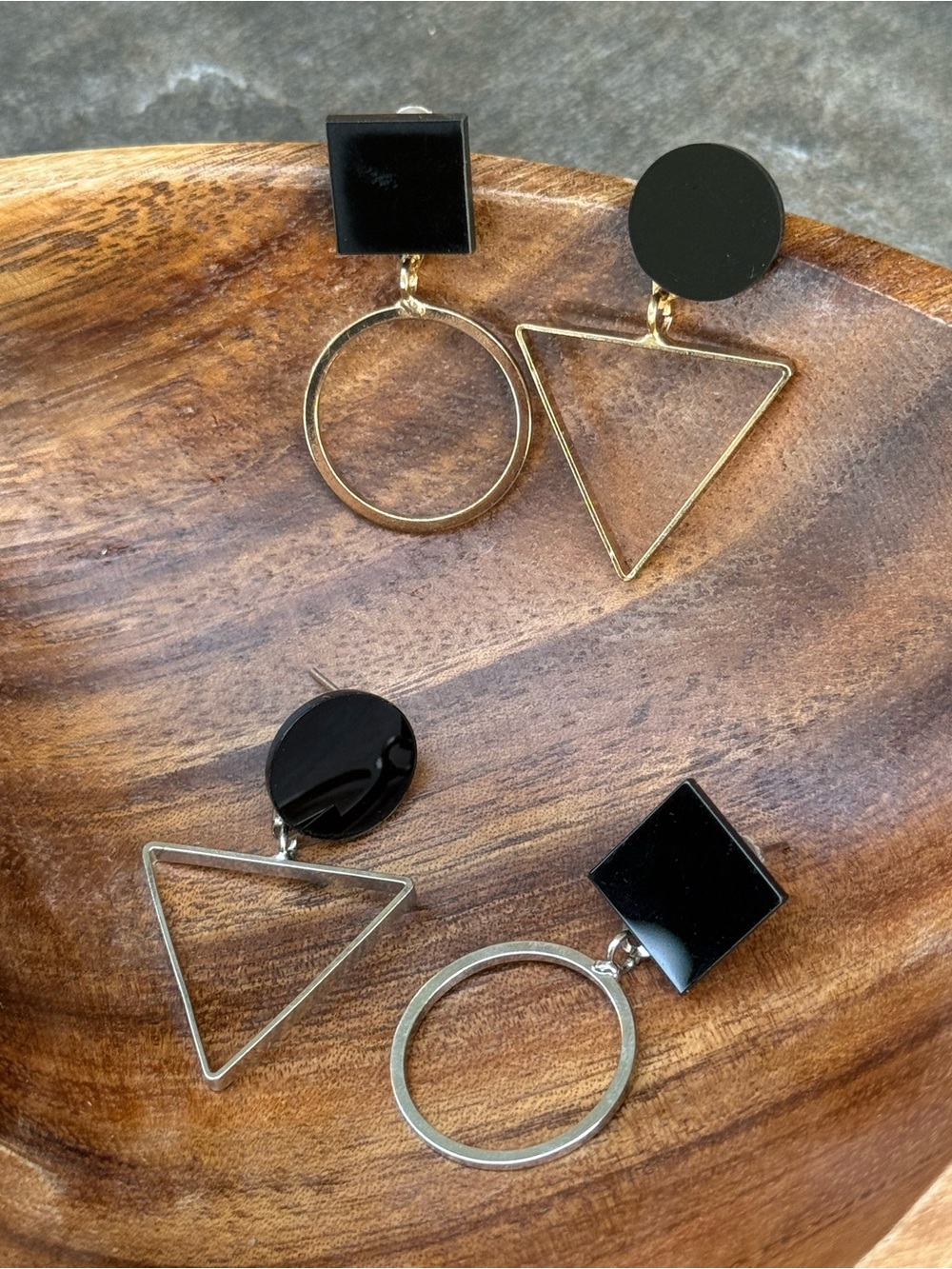 Geometric Drop Earrings — Black and Gold/Silver Modern Dangle